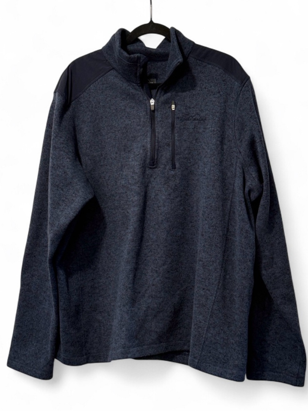 Eddie Bauer Mens Sweater Fleece 1/4 Zip Pullover Blue Heathered XXL Chest Pocket